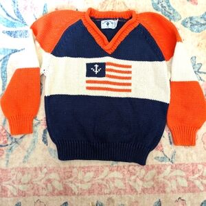 Vintage‎ Kitestrings Nautical Navy and Orange Sweater